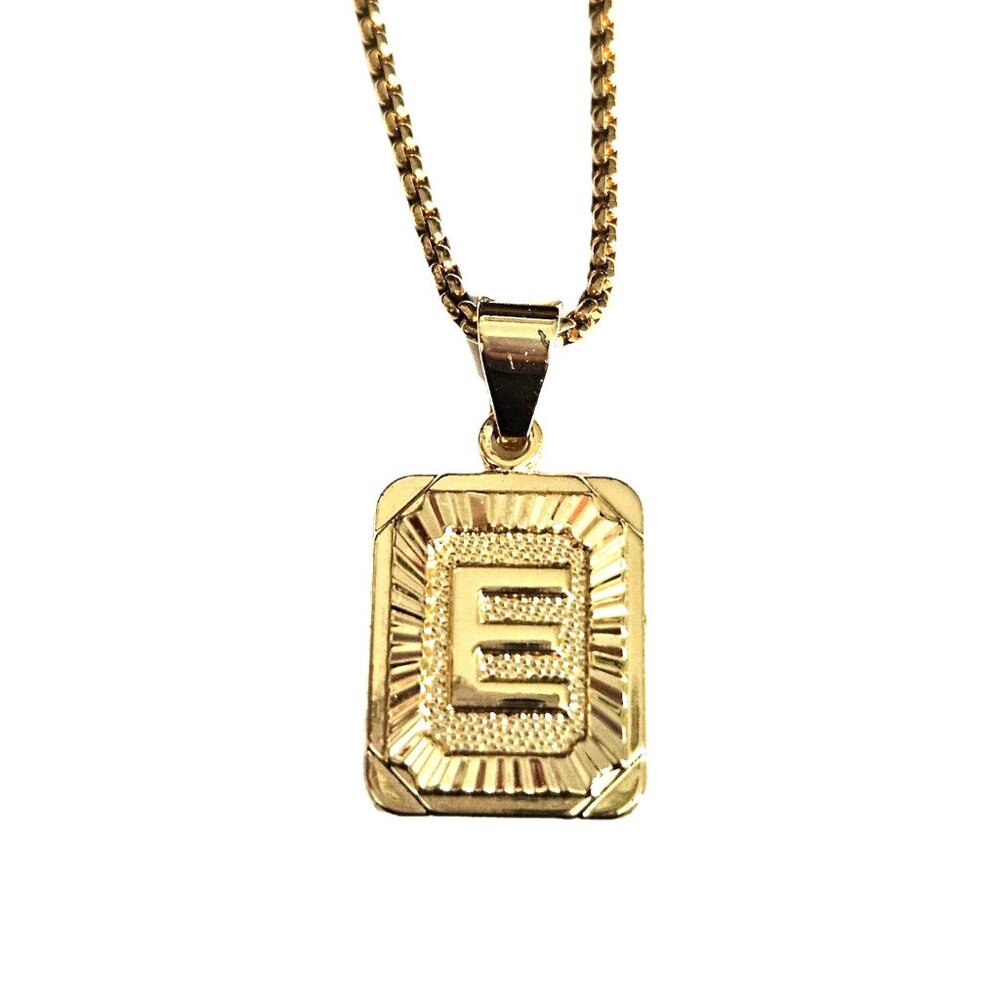 Gold Tone Letter E Monogram Initial Pendant Chain 20" Necklace